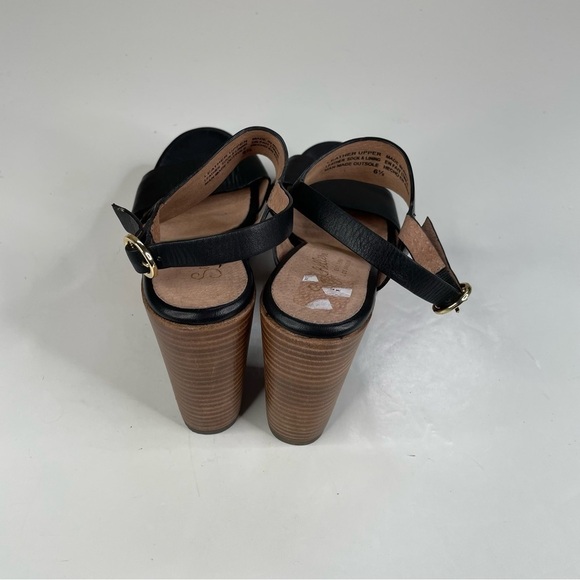 Seychelles Block Heel Black Leather Sandals Size 6.5 - Picture 4 of 7